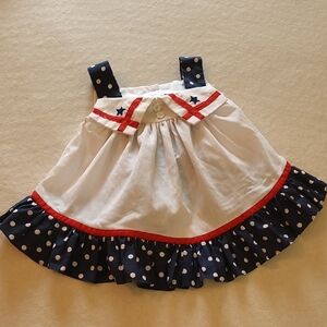 Vintage Navy and White Polka Dot Dress with Red Accents Size 24 Months